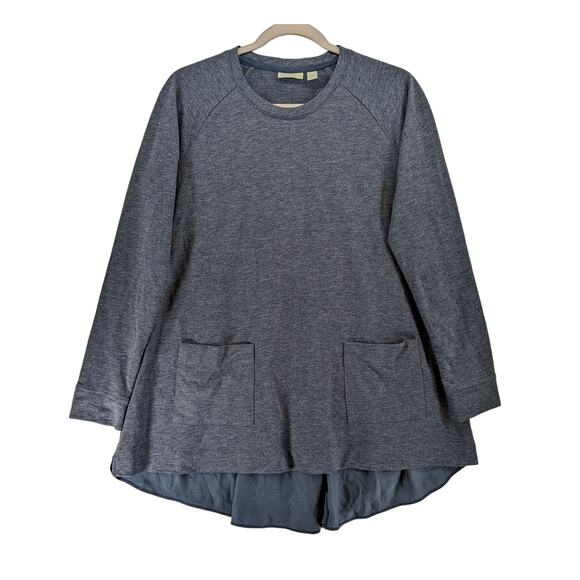 Logo Lounge Tunic Blouse XS Gray Crew Neck Long Sleeve Pockets Hi Low Knit Loose - Picture 1 of 8